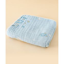 Babyhug 100% Pure Cotton Six Layer Baby Blanket Space Print  Super Soft & Absorbent| All Season Blanket| New Born Gifting| Bath Towel, Wrapper, Feeding Towel| Machine Washable- Blue