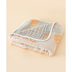 Babyhug 100% Pure Cotton Six Layer Baby Blanket Space Print  Super Soft & Absorbent| All Season Blanket| New Born Gifting| Bath Towel, Wrapper, Feeding Towel| Machine Washable- Blue