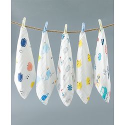Babyhug 6 Layer Muslin Wash Cloth 100% Cotton| High Absorbency| Ultra Soft| Feeding & Diapering Essential| Machine Washable & Re-usable| Bath & Toweling Pack of 5 - Multicolour