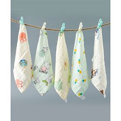 Babyhug 6 Layer Muslin Wash Cloth  100% Cotton High Absorbency Ultra Soft Feeding & Diapering Essential Machine Washable & Re-usable Bath & Toweling Pack of 5 - Multicolour