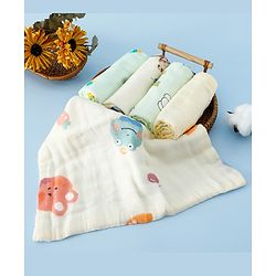Babyhug 6 Layer Muslin Wash Cloth  100% Cotton High Absorbency Ultra Soft Feeding & Diapering Essential Machine Washable & Re-usable Bath & Toweling Pack of 5 - Multicolour