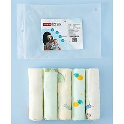 Babyhug 6 Layer Muslin Wash Cloth  100% Cotton High Absorbency Ultra Soft Feeding & Diapering Essential Machine Washable & Re-usable Bath & Toweling Pack of 5 - Multicolour