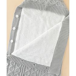 Babyhug Premium Hooded Knitted Blanket Sleeping Bag with Soft Fur Lining| Light Weight| Warm & Cozy Winter Wrapper| Machine Washable| Button Closure| 0 to 12 months| New Born Gifting - Grey