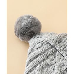 Babyhug Premium Hooded Knitted Blanket Sleeping Bag with Soft Fur Lining| Light Weight| Warm & Cozy Winter Wrapper| Machine Washable| Button Closure| 0 to 12 months| New Born Gifting - Grey