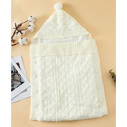 Babyhug Premium Hooded Knitted Blanket Sleeping Bag with Soft Fur Lining| Light Weight| Warm & Cozy Winter Wrapper| Machine Washable| Button Closure| 0 to 12 months| New Born Gifting - Grey