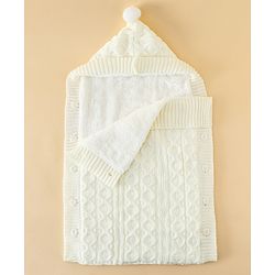 Babyhug Premium Hooded Knitted Blanket Sleeping Bag with Soft Fur Lining| Light Weight| Warm & Cozy Winter Wrapper| Machine Washable| Button Closure| 0 to 12 months| New Born Gifting - Grey