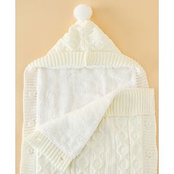 Babyhug Premium Hooded Knitted Blanket Sleeping Bag with Soft Fur Lining| Light Weight| Warm & Cozy Winter Wrapper| Machine Washable| Button Closure| 0 to 12 months| New Born Gifting - Grey