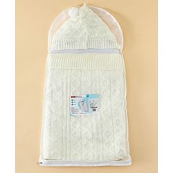 Babyhug Premium Hooded Knitted Blanket Sleeping Bag with Soft Fur Lining| Light Weight| Warm & Cozy Winter Wrapper| Machine Washable| Button Closure| 0 to 12 months| New Born Gifting - Grey