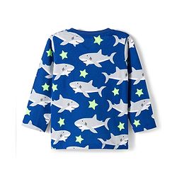 Babyhug Cotton Knit Full Sleeves T-Shirt & Pyjama Co-ord Night Suit With Shark Print - Blue