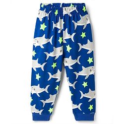 Babyhug Cotton Knit Full Sleeves T-Shirt & Pyjama Co-ord Night Suit With Shark Print - Blue