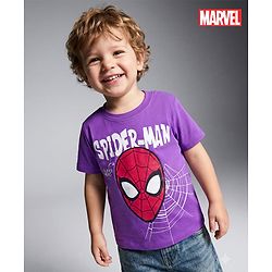 Babyhug Marvel Cotton Knit T-Shirt with Spider-Man Graphic Half Sleeves Round Neck Purple