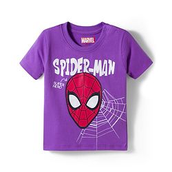 Babyhug Marvel Cotton Knit T-Shirt with Spider-Man Graphic Half Sleeves Round Neck Purple