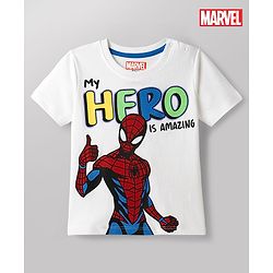 Babyhug Marvel Single Jersey Knit Half Sleeves T-Shirt With Spider Man Graphics - White