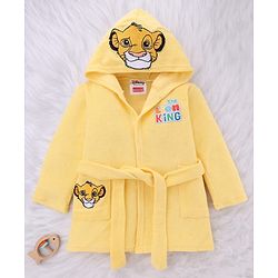 Babyhug Disney Terry Knit Hooded Bathrobe with Pockets & Lion King Graphics - Yellow