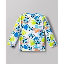 Babyhug Cotton Knit Full Sleeves Football Printed T-Shirt & Pyjama Co-Ord Night Suit - White