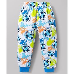 Babyhug Cotton Knit Full Sleeves Football Printed T-Shirt & Pyjama Co-Ord Night Suit - White