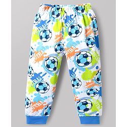Babyhug Cotton Knit Full Sleeves Football Printed T-Shirt & Pyjama Co-Ord Night Suit - White