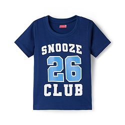 Babyhug Cotton Knit Full Sleeves T-Shirt & Shorts Night Suit With Text Print - Navy Blue
