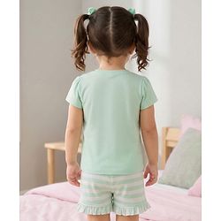 Babyhug Cotton Knit Half Sleeves Floral & Butterfly Printed & Striped T-Shirt & Shorts Night Suit - Light Green