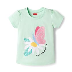 Babyhug Cotton Knit Half Sleeves Floral & Butterfly Printed & Striped T-Shirt & Shorts Night Suit - Light Green