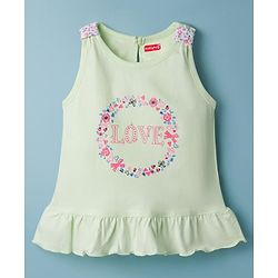 Babyhug Cotton Knit Sleeveless T-Shirt & Shorts Night Suit With Floral Print - Light Green