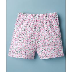 Babyhug Cotton Knit Sleeveless T-Shirt & Shorts Night Suit With Floral Print - Light Green