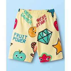 Babyhug Cotton Knit Half Sleeves T-Shirt & Shorts Co-ord Night Suit With Fruit Print - Yellow