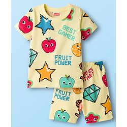 Babyhug Cotton Knit Half Sleeves T-Shirt & Shorts Co-ord Night Suit With Fruit Print - Yellow