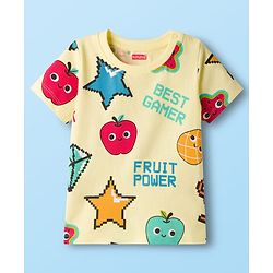Babyhug Cotton Knit Half Sleeves T-Shirt & Shorts Co-ord Night Suit With Fruit Print - Yellow