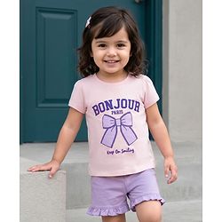 Babyhug Cotton Knit Half Sleeves Text Printed T-Shirt & Shorts Night Suit - Pink
