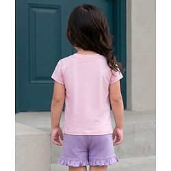 Babyhug Cotton Knit Half Sleeves Text Printed T-Shirt & Shorts Night Suit - Pink