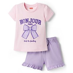 Babyhug Cotton Knit Half Sleeves Text Printed T-Shirt & Shorts Night Suit - Pink