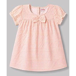 Babyhug Cotton Woven Half Sleeves Checked Frock With Bloomer & Headband - Pink