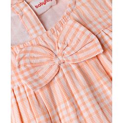 Babyhug Cotton Woven Half Sleeves Checked Frock With Bloomer & Headband - Pink