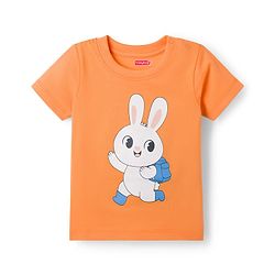 Babyhug 100% Cotton Knit Half Sleeves T-Shirt & Shorts Night Suit with Bunny Print - Orange