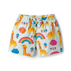 Babyhug Cotton Knit Frill Sleeves Co-ords T-Shirt & Shorts Night Suit with Jungle Theme Print - Light Blue