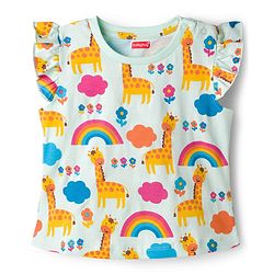 Babyhug Cotton Knit Frill Sleeves Co-ords T-Shirt & Shorts Night Suit with Jungle Theme Print - Light Blue