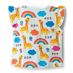 Babyhug Cotton Knit Frill Sleeves Co-ords T-Shirt & Shorts Night Suit with Jungle Theme Print - Light Blue