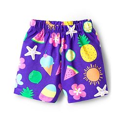 Babyhug Cotton Knit Half Sleeves Tropical Theme Printed Co-Ords T-Shirt & Shorts Night Suit - Purple