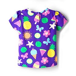 Babyhug Cotton Knit Half Sleeves Tropical Theme Printed Co-Ords T-Shirt & Shorts Night Suit - Purple