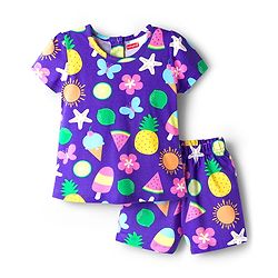 Babyhug Cotton Knit Half Sleeves Tropical Theme Printed Co-Ords T-Shirt & Shorts Night Suit - Purple