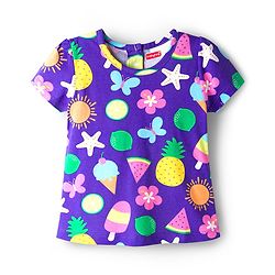 Babyhug Cotton Knit Half Sleeves Tropical Theme Printed Co-Ords T-Shirt & Shorts Night Suit - Purple