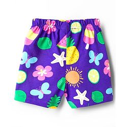Babyhug Cotton Knit Half Sleeves Tropical Theme Printed Co-Ords T-Shirt & Shorts Night Suit - Purple
