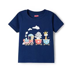 Babyhug Cotton Knit Half Sleeves T-Shirt & Shorts Night Suit With Animal Print - Navy Blue