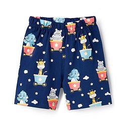 Babyhug Cotton Knit Half Sleeves T-Shirt & Shorts Night Suit With Animal Print - Navy Blue