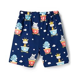 Babyhug Cotton Knit Half Sleeves T-Shirt & Shorts Night Suit With Animal Print - Navy Blue