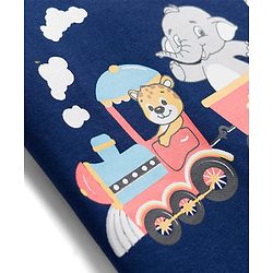 Babyhug Cotton Knit Half Sleeves T-Shirt & Shorts Night Suit With Animal Print - Navy Blue