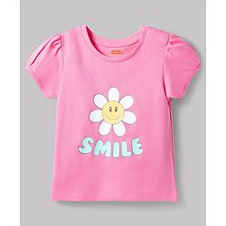 Babyhug Cotton Knit Half Sleeves T-Shirt & Shorts Night Suit with Smile Print - Pink