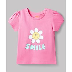 Babyhug Cotton Knit Half Sleeves T-Shirt & Shorts Night Suit with Smile Print - Pink