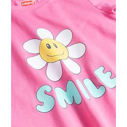 Babyhug Cotton Knit Half Sleeves T-Shirt & Shorts Night Suit with Smile Print - Pink